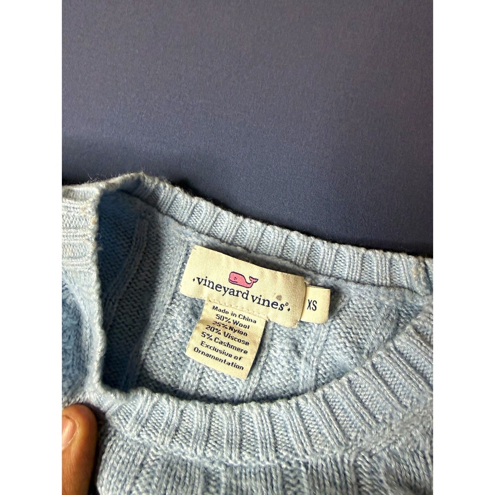 Vineyard Vines Women's XS Blue Cable-Knit Crew Neck Logo Pullover Sweater